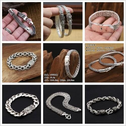 Thailand imports 925 silver Thai silver safe grain bracelet men and women overbearing retro tide ethnic wind