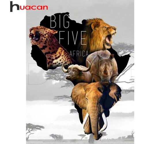Huacan 5d Diamond Painting Full Drill Square Lion Elephant Diamond Embroidery Mosaic Animals Modular Pictures Home Decor