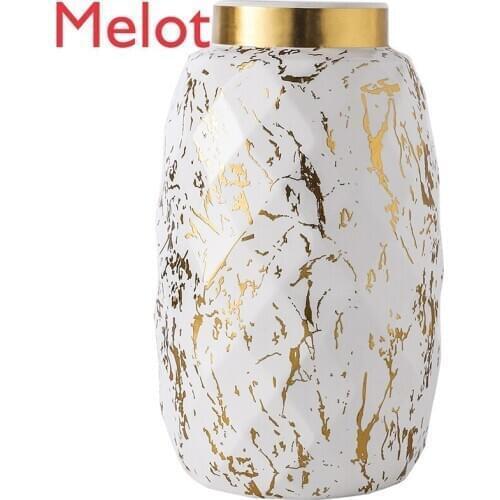 European-Style Creative Marble Flower Arrangement Ceramic Vase Modern Minimalist Living Room Flower Decoration Ornaments