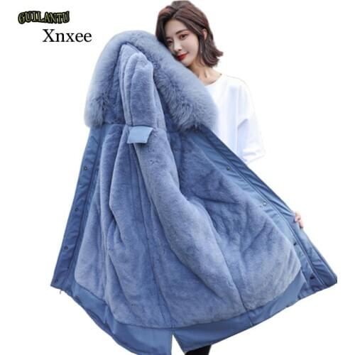 Cotton Liner Warm Coat and Waterproof Jacket Women Plus Size Slim Long Coat Female Winter Big Fur Hooded Parka Mujer Coats