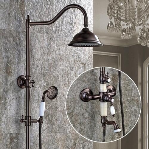 Oil Rubbed Bronze shower faucet height, Bathroom wall mount shower faucet set shower head, Vintage rain shower faucet mixer tap