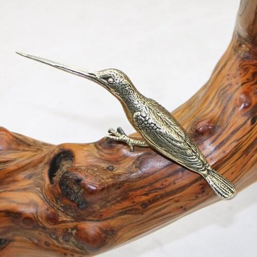 Copper Long Mouth Bird Statue Figurines Miniatures Desktop Ornaments Retro Brass Animal Woodpecker Home Office Decoration Crafts