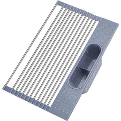 Multi-Use Kitchen Drying Rack Over Sink Roll-up Dish Drying Rack Foldable Fruit Vegetable Meat Organizer Tray Drainer