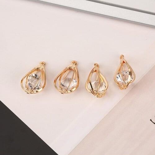 Trendy 10pcs/lot 3D Crystal Rhinestone Waterdrop Shape Gold-Color Silver-Color Charms Fashion Jewelry Accessories for DIY Craft