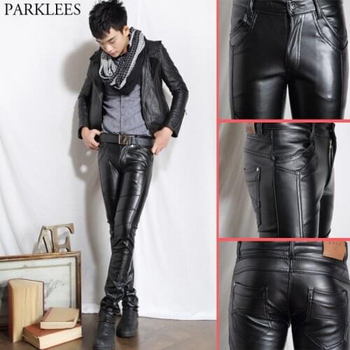 Mens Fashion Multi-zipper Pu Leather Pants Nightclub Stage Singer Prom Faux Leather Pants Men Punk Rock Steampunk Trousers Male