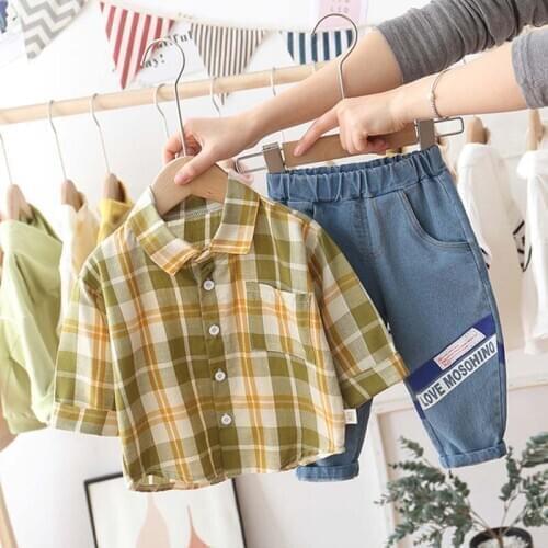 Boys 2020 New Sets For Kids Shirts Plus Trousers Baby Plaid Lapel Top Letter Trousers Outfit Children Spring Autumn Clothes Suit