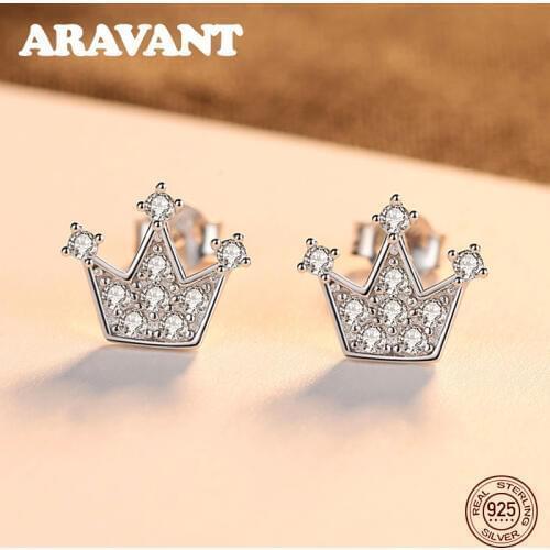 New Arrival 925 Sterling Silver Small Earrings Korean Lovely Princess Crown Girl Silver Earrings Jewelry