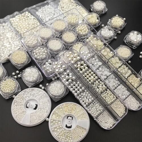 New Japanese nail art pearl jewelry semi-disc phototherapy nail decoration mixed three-dimensional flat pearl