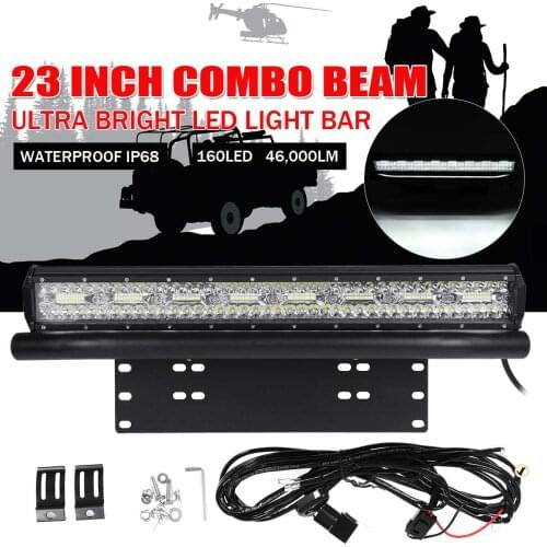 NEW 23inch LED Light Bar High Power Offroad 3 Row 3D Driving Combo Beam + 23" Bull Bar Front Bumper License Plate Mount Bracket