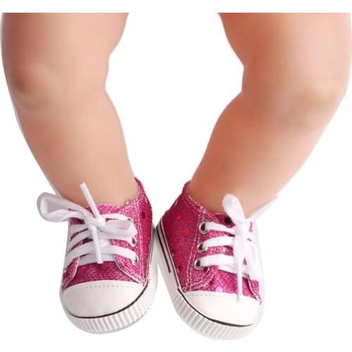 43 Cm Boy American Dolls Shoes Magenta Sequined Canvas Sneakers Sports Shoes Born Baby Toy Accessories 18 Inch Girls Gift G1