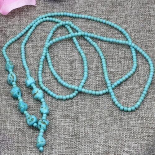 Bohemia style long chain necklace statement jewelry for women 4mm calaite turquoises round beads stone fashion neck 50inch B3190