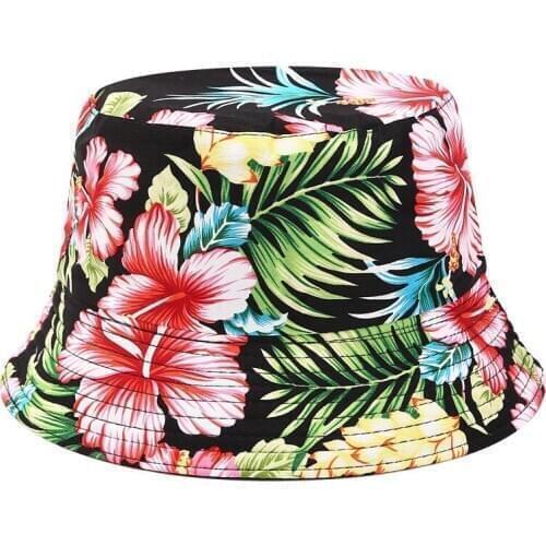 2020 Cotton Floral Reversible Bucket Hat Outdoor Sports Fishing Cap Vacation Beach Floral Panama Wide Brim Fisherman Sun Hat