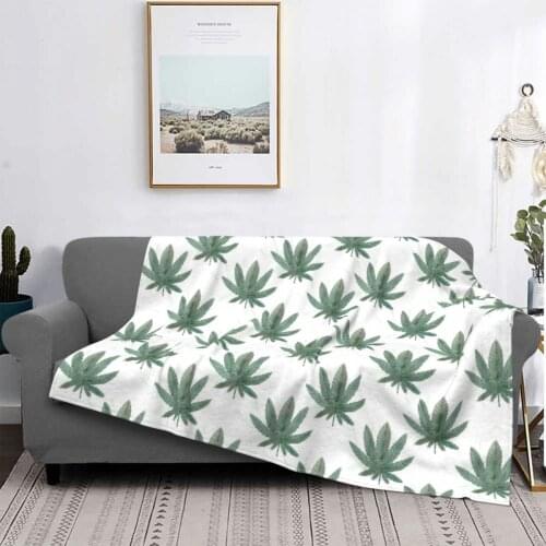 Hemp Leaf Watercolour Blankets Coral Fleece Plush Spring/Autumn Lightweight Thin Throw Blankets for Bedding Office Rug Piece