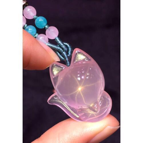 Natural Star Light Rose Quartz Pendant Love Fox Shape New Gift Women Men 26x20mm Crystal Necklace Pendant Necklace AAAAA