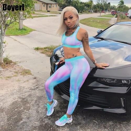 Casual 2 Piece Set Women Summer Outfits Workout Gym Woman Fitness Set Crop Top and Pant Sets Sportswear Tracksuits Jogging Femme