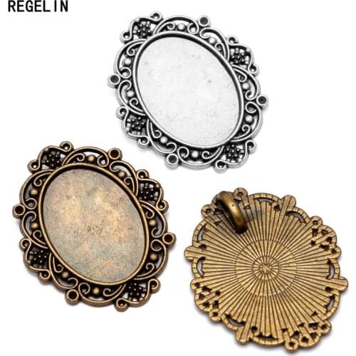REGELIN 10pcs/lot retro filigree cameo cabochon Fit 18*25mm base setting pendant tray Antique Bronze DIY jewelry making findings