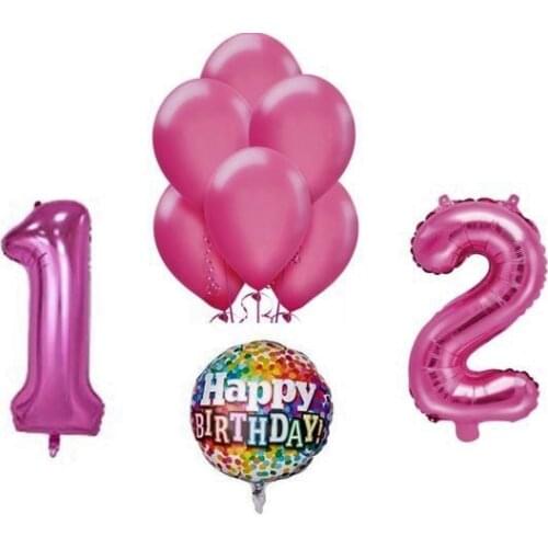 Pink balloons 12/21 birthday lot of 13 balloons two pink numbers 1 and 2 of 100 cm 10 pink balloons of latex 25 cm and 1 balloon happy b