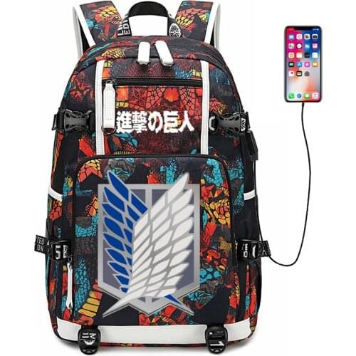 Attack on Titan Backpack Wings of Freedom Survey USB Port Rucksack Bag Snake Pattern Student BookBags travel Shoulder Laptop Bag