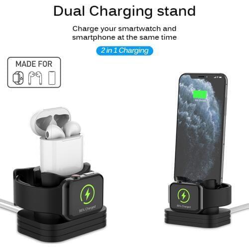 Silicone 2 In 1 Charging Dock Station Charger For IWatch Soft Desk Charging Base Anti-Fall Stand Holder For AirPods Case Charger