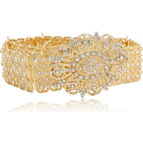 SUNSPICE European Women Belt Metal Waist Chain Full Rhinestone Belt Flower Design Ethnic Wedding Body Jewelry Gold Silver Color