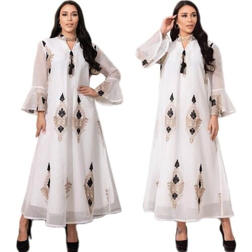 Dubai Muslim Women Embroidery Party Evening Long Dress Arabic Ramadan Islamic Abaya Turkey Middle East Ethnic Maxi Robe Gown