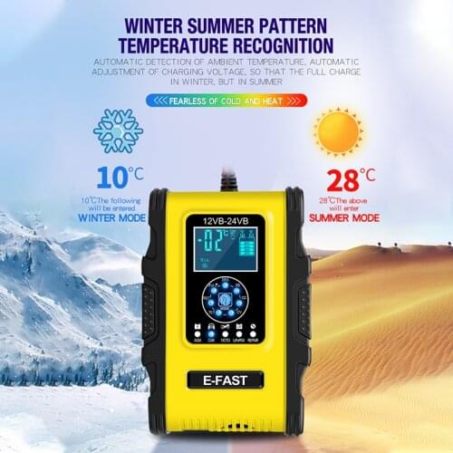Car Battery Charger 12/24V Touch Screen Pulse Repair LCD Fast Power Charging Wet Dry Lead Acid Digital For GEL WET AGM LiFePO4