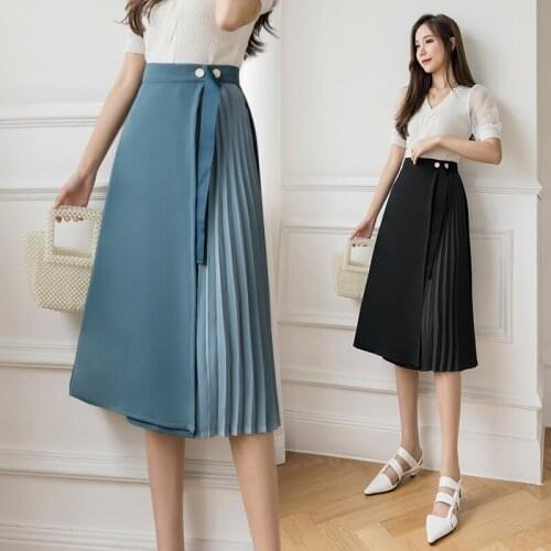 Summer 2021 One Piece Women Irregular Women Chiffon High Waist Skirt Blue Black Womans Clothes Skirts 2xl Buttons