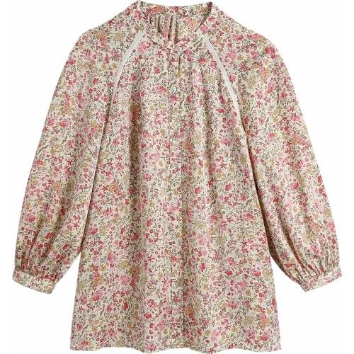 Za New Spring Autumn New Women Retro Pink Floral Print Simple Style Loose Long Sleeve Shirt Casual Chic Tops XITIMEAO
