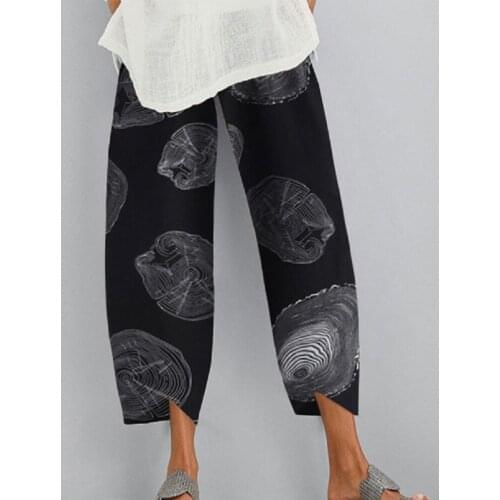 Women Casual Harem Pants Cotton Linen Wide Leg Trouser Summer Elastic Waist Plus Size Loose Lady Pants Trousers pantalones broek