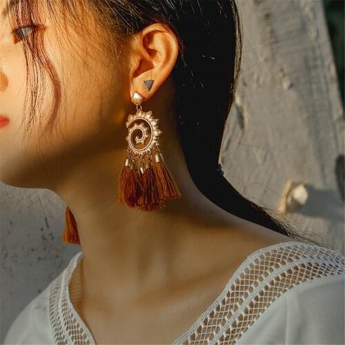 Ladies Retro Boho Earring Fashion Hand Woven Bohemian Exquisite Long Tassel Earrings Women Clothing Accessories Bijoux Femme