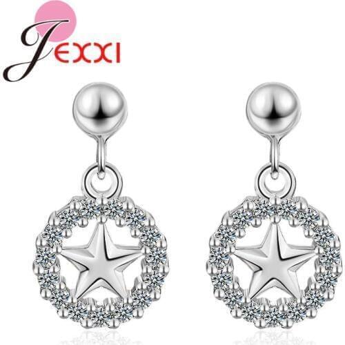 Five-pointed Star Shape Pendant Earrings 925 Sterling Silver Clear Cubic Zircon Women Wedding Engagement Party Jewelry
