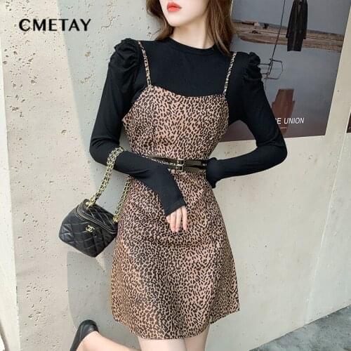 Sling Dress Set Women Elegant Fashion Chic Office Female Clothing 2 Piece Set Korean Long Sleeve O Neck Knitted Top Vestido