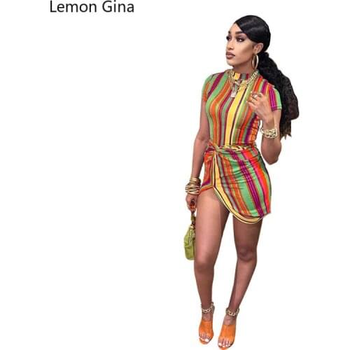 Lemon Gina Womens Casual Simple Color Stripe Print Sexy Dress
