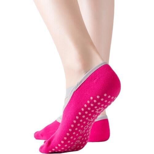 2 Pair Womens Cotton Grips Yoga Socks Silicone Non Slip Dots Cross Bandage Breathable Sweat Absorbent Anti-slip Ankle Socks