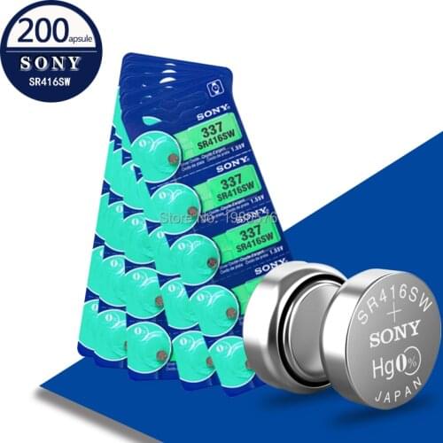 200PCS/LOT Sony 100% Original 337 SR416SW 1.55V Silver Oxide Watch Battery SR416SW 337 Button Coin Cell MADE IN JAPAN