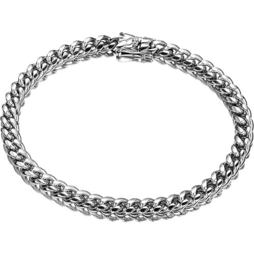 6mm New Arrive Thin Silver Color Bracelet Stainless Steel Cuban Curb Link Chain Wristband Womens Mens Bracelet Bangle 7-11inch