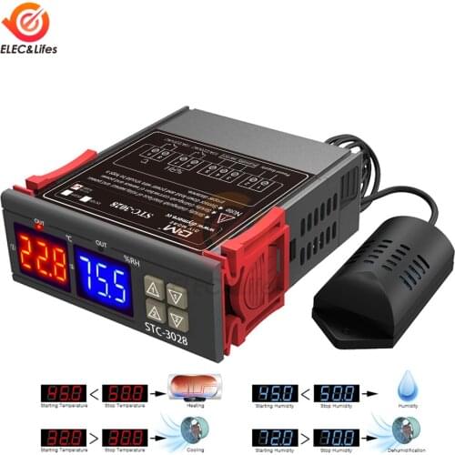 Digital Thermostat Temperature Humidity controller STC-3028 12V 24V 220V 10A Relay Home Thermoregulator Hygrometer for incubator