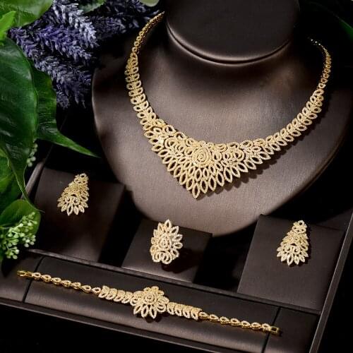 HIBRIDE Fashion Bridal New Design Jewelry Necklace 4pcs Set Copper CZ Elegance Ladies Wedding Anniversary N-834