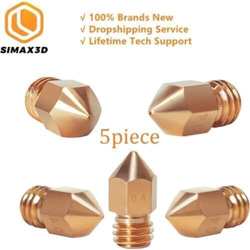 SIMAX3D 3D printer kit accessories 5pac 3D Printer Nozzle 0.4mm MK8 Extruder Head for DIY impresora 3D Printer ender3 pro hotend