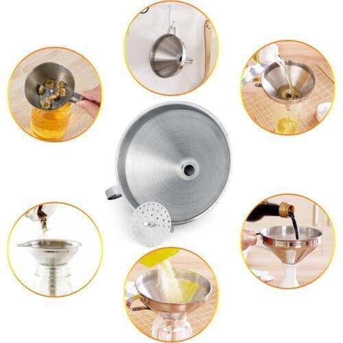 Kitchen Tools 4 Inch 304 Stainless Steel Liquid Metal Funnel With Detachable Strainer Free shipping LX8212