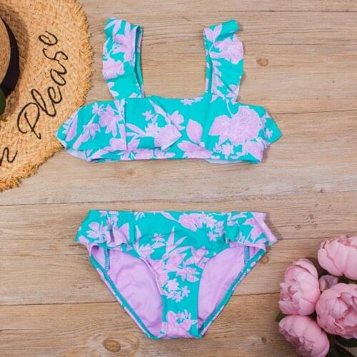 Falbala Print Kids Girls Swimsuit New Brand Children Bikinis 2021 Summer Beach Baby Two Piece Swimwear Biquini Infantil A220