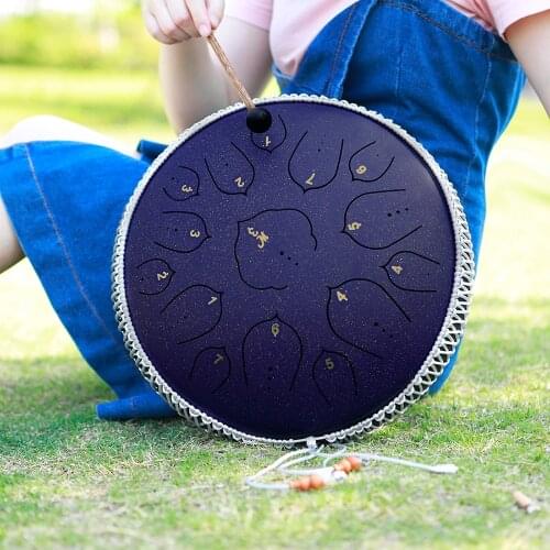 M MBAT Purple Starry Sky Steel Tongue Drum 14 Inch 15 Tone Tambourine Percussion Instrument Yoga Meditation Ethereal Hand Drum