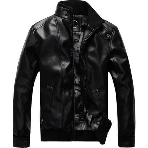 Mens Leather Jacket Korean PU Leather Mens Teen Slim Motorcycle Leather Jacket