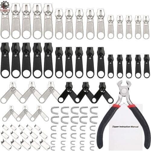 85 Pcs Zipper Replacement Zipper Repair Kit with Instruction Manual and Zipper Install Pliers Tool Silver and Black