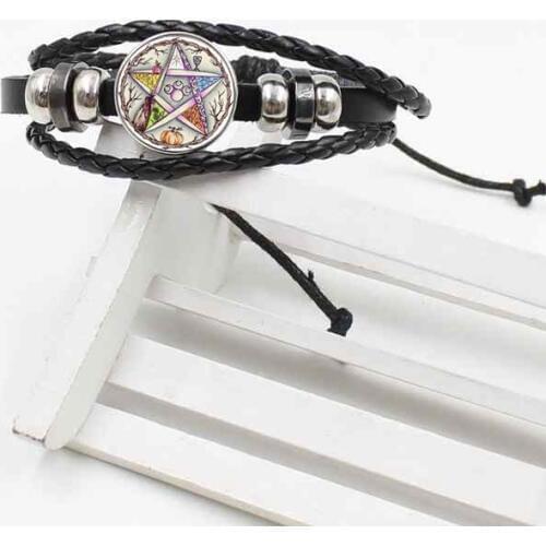 New Accessories Psychedelic five-pointed star woven leather bracelet fashion glass accessories