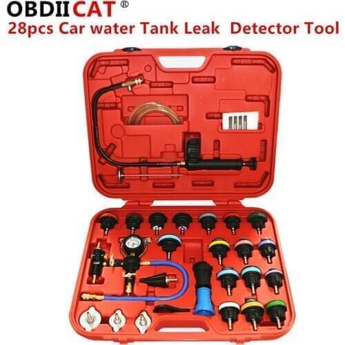 OBDIICAT 28 /21pcs Car Leak Detector tool Universal Radiator Pressure Tester Kit Cooling System Tester Water Tank Leakage Tester