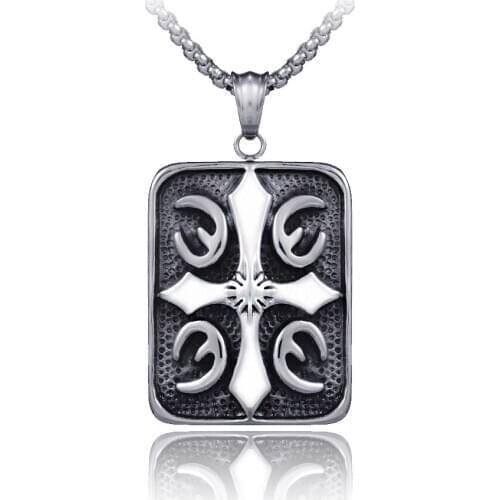 Punk vintage necklace men stainless steel Box chain gothic cross pendant jewelry corrente masculina hip hop bijoux
