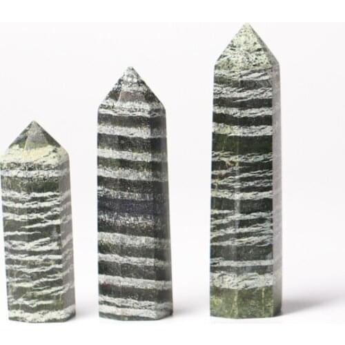 Natural Crystal Rod Green Zebra Stone Mineral Stone.Hexagonal Striped Ore, Quartz Point Healing Stone Energy Ore Mineral Decorat