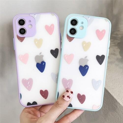Transparent Love Heart Pattern Case For iPhone 11 12 Pro XS Max 7 8 Plus 12 Mini X XR SE 2020 Clear Matte Shockproof Back Cover