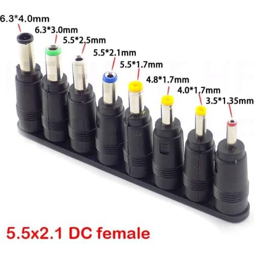 8 in 1 5.5X 2.1 MM DC power jack female plug adapter Connectors to 6.3 6.0 5.5 4.8 4.0 3.5 2.5 2.1 1.7 1.35 Male Tips adaptor